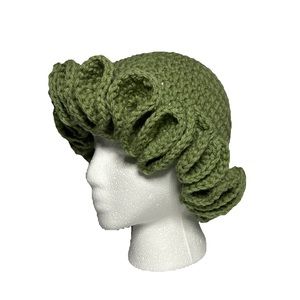 Hand-Made Crochet Ruffle Hat - Light Green